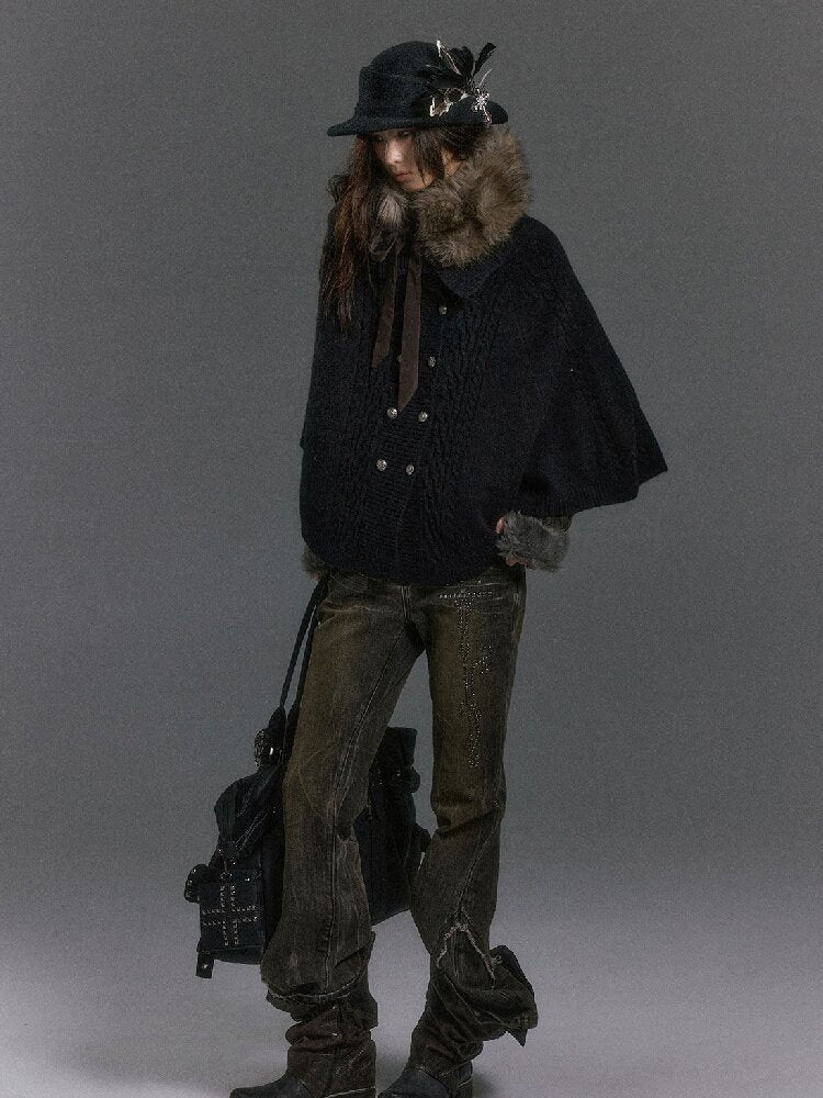 Detachable Fur Collar Twisted Cape Jacket【s0000019245】