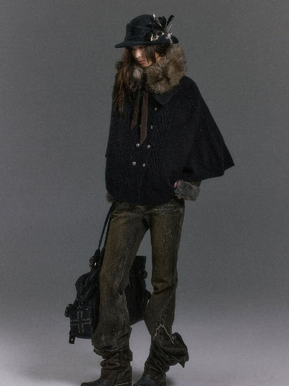 Detachable Fur Collar Twisted Cape Jacket【s0000019245】