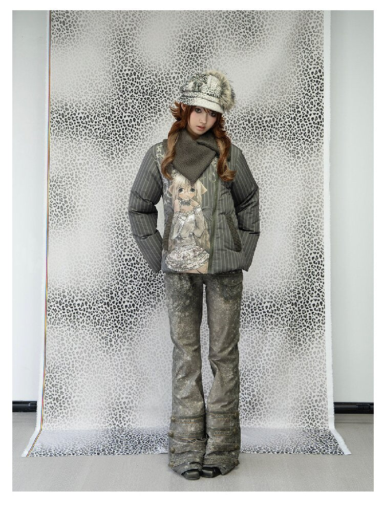 Striped Comic Character Down Jacket【s0000018074】