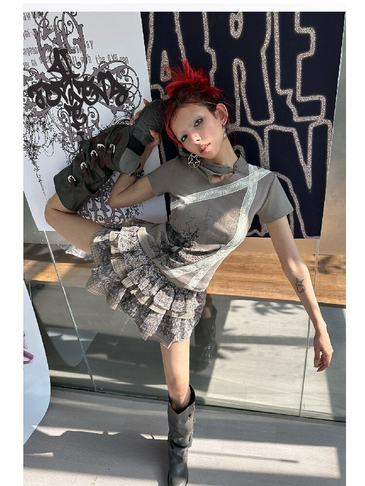 Graffiti Lace Checkered Skirt【s0000018065】