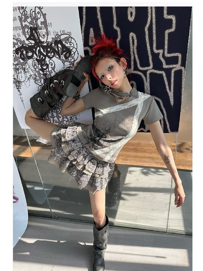 Graffiti Lace Checkered Skirt【s0000018065】