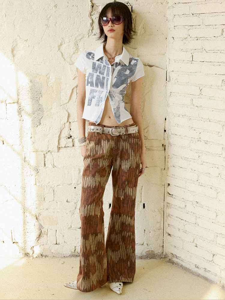 Retro Printed Bell-Bottom Pants【s0000012952】