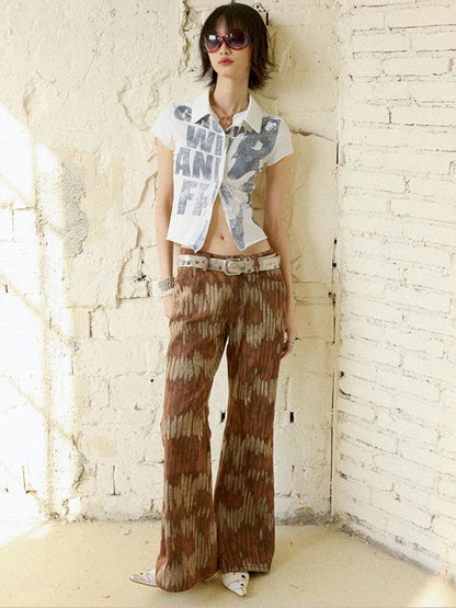 Retro Printed Bell-Bottom Pants【s0000012952】