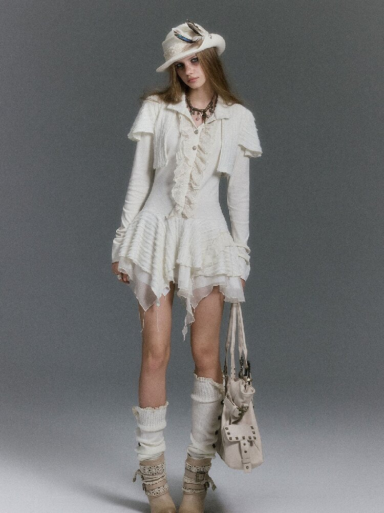 Plush Knit Lace Ruffle Irregular Dress【s0000019244】
