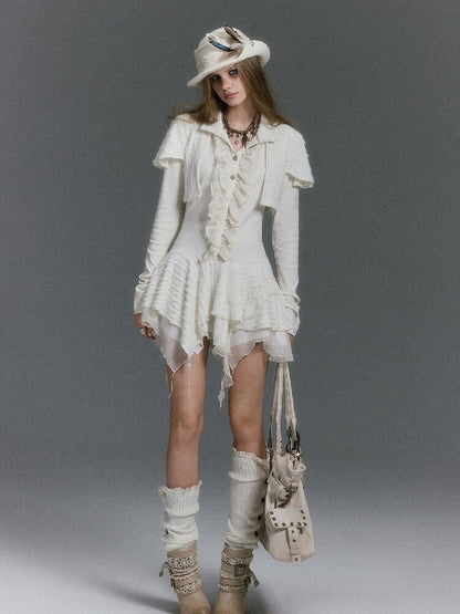 Plush Knit Lace Ruffle Irregular Dress【s0000019244】