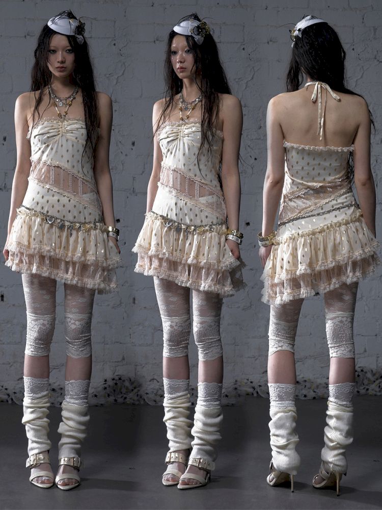 Lace Halter Neck Strapless Dress【s0000012786】