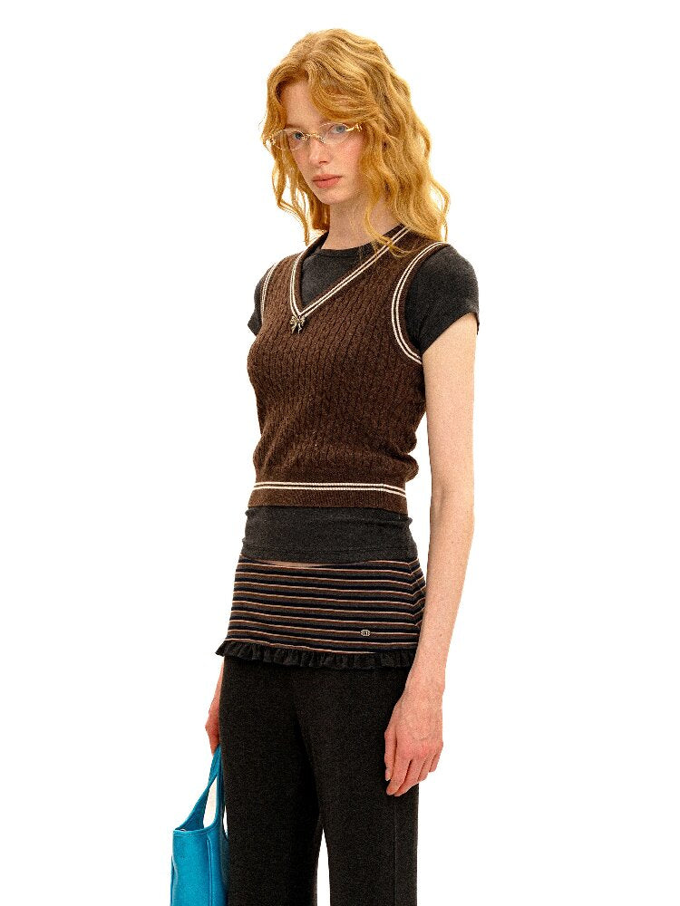 Contrast Twist Bow Woolen Vest【s0000016098】