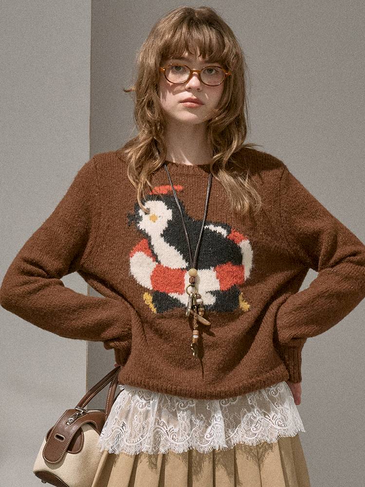 Penguin Jacquard Crewneck Knit Sweater【s0000014396】