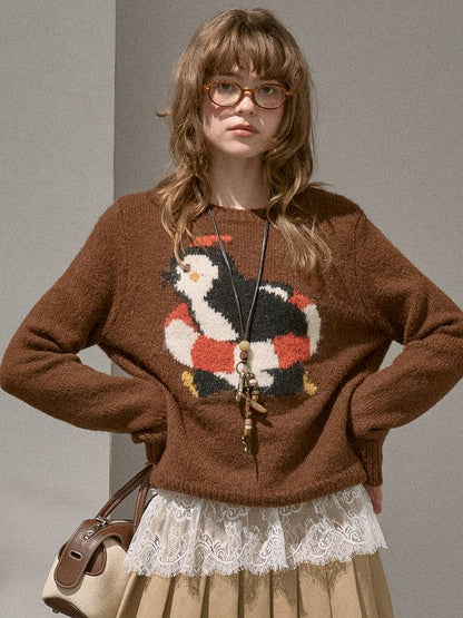 Penguin Jacquard Crewneck Knit Sweater【s0000014396】