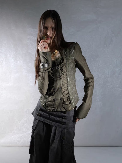 Vintage Lace Stitched Square Neck Shirt【s0000015910】