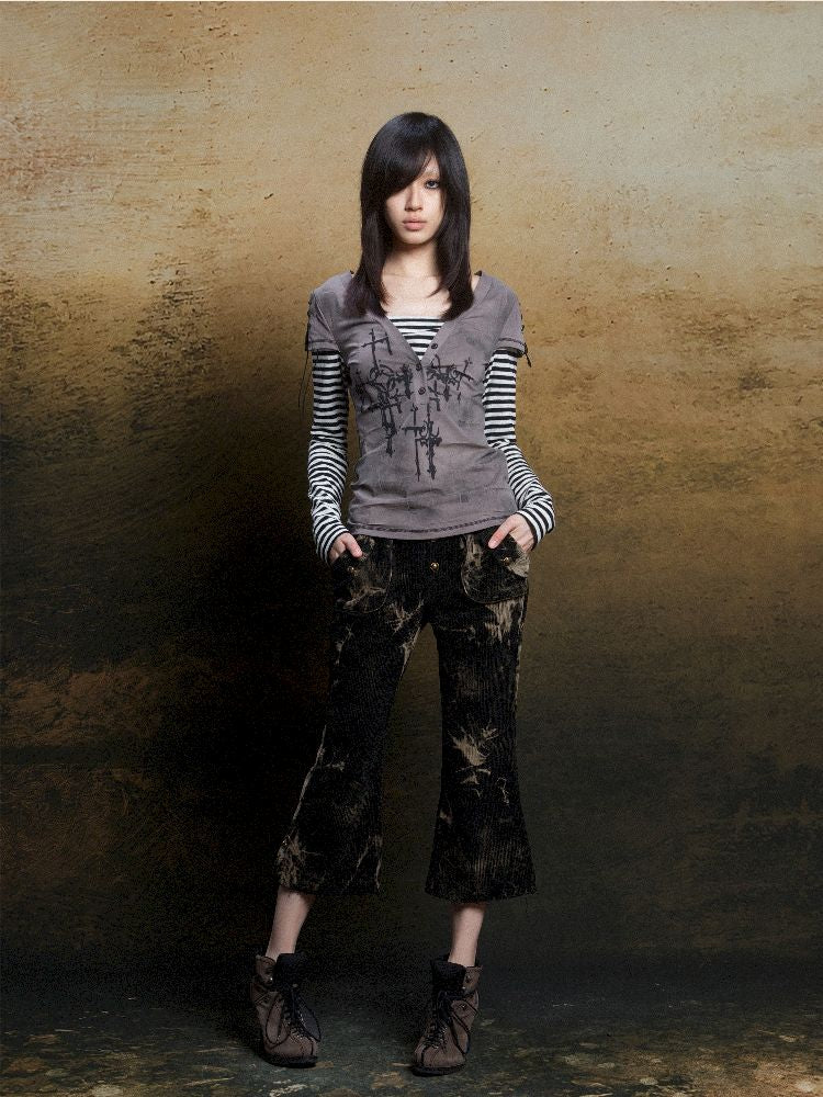 토템 크로스 인쇄 긴 슬리브 티셔츠 [S0000011819]