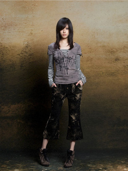 토템 크로스 인쇄 긴 슬리브 티셔츠 [S0000011819]