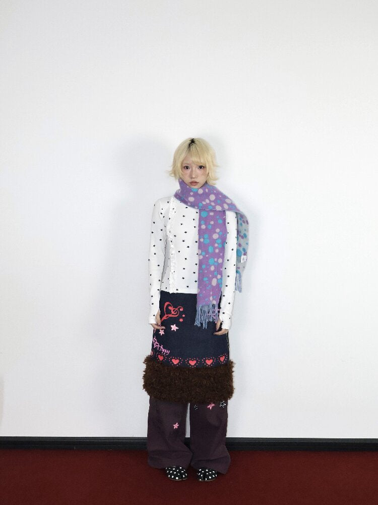 Heartbeat Print Denim Fleece Skirt【s0000018670】