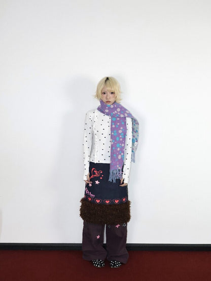 Heartbeat Print Denim Fleece Skirt【s0000018670】