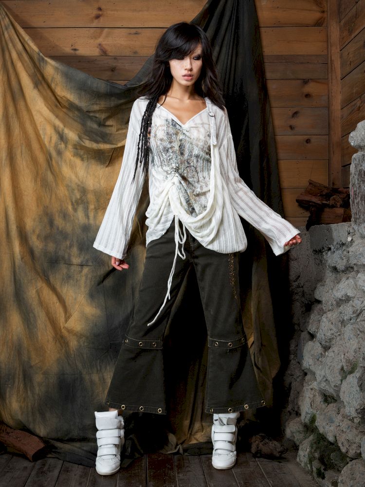 Military Green Cropped Flared Pants【s0000013894】
