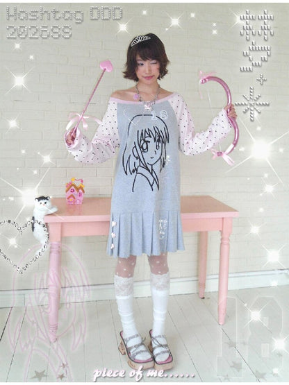 Pink Gray Pixel Pleated Dress【s0000016545】