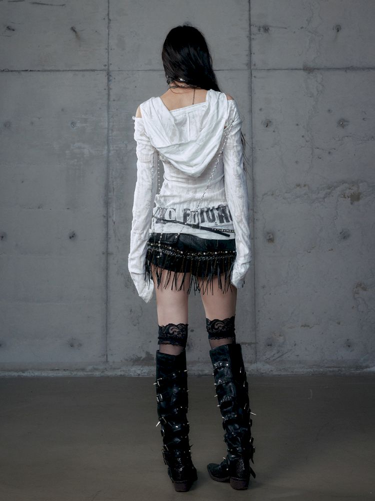 Backless Hooded Long Sleeve Bottom Top【s0000013469】