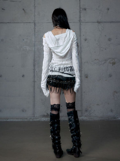 Backless Hooded Long Sleeve Bottom Top【s0000013469】