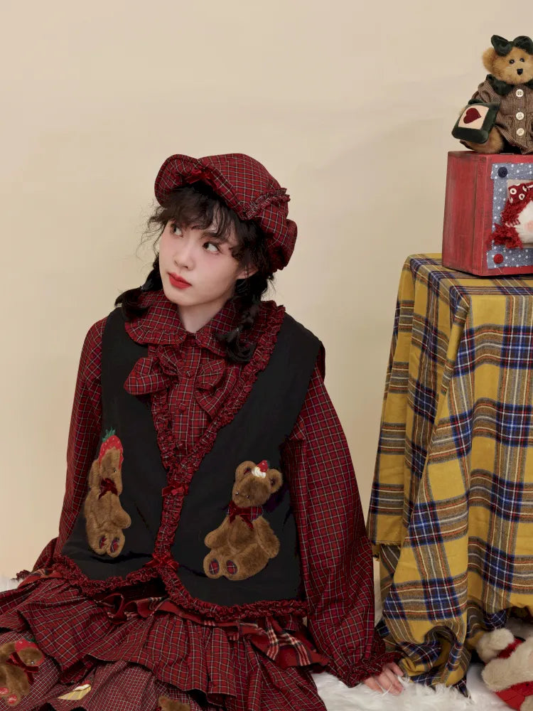 Cotton-trimmed plaid vest【s0000014171】