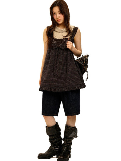 Wristhook Plaid Bow Slip Dress【s0000017937】