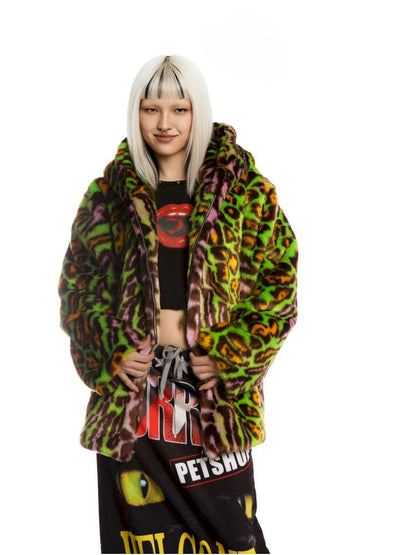 Y2K Leopard Print Cool Fur Hooded Jacket【s0000014911】