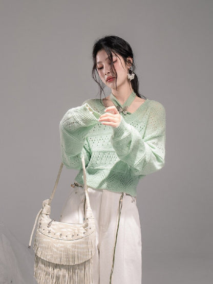 Openwork Woolen Halterneck Set【s0000015746】