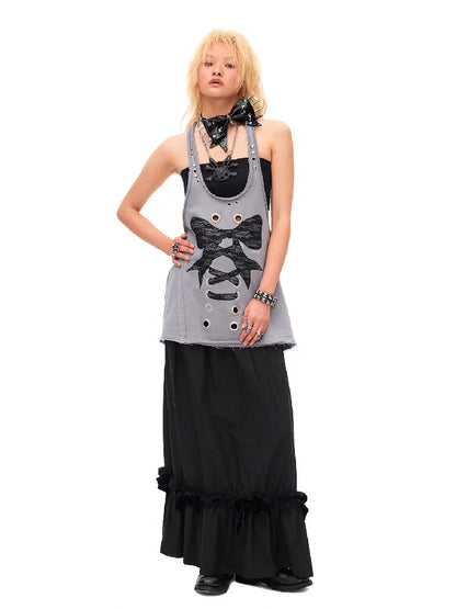 Lace Bow Rivet Distressed Vest【s0000016496】