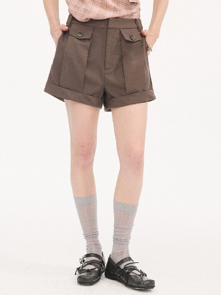 Wool Pinch Pleated Curled Shorts【s0000015904】