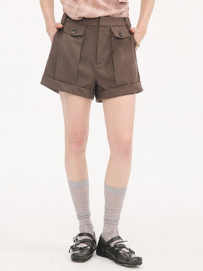 Wool Pinch Pleated Curled Shorts【s0000015904】