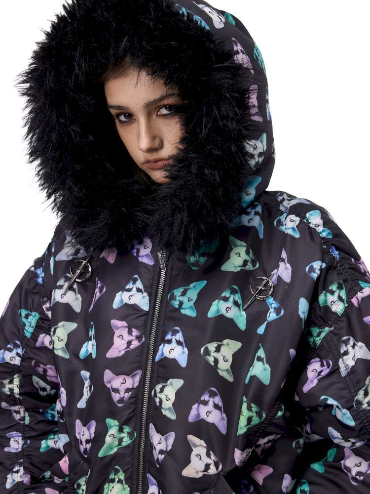 Black Metal Fur Collar Cotton Suit【s0000015129】