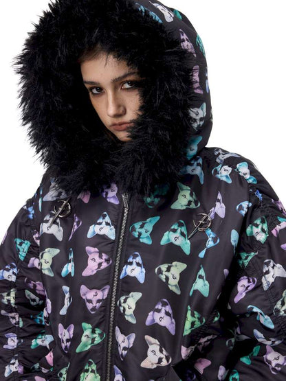 Black Metal Fur Collar Cotton Suit【s0000015129】