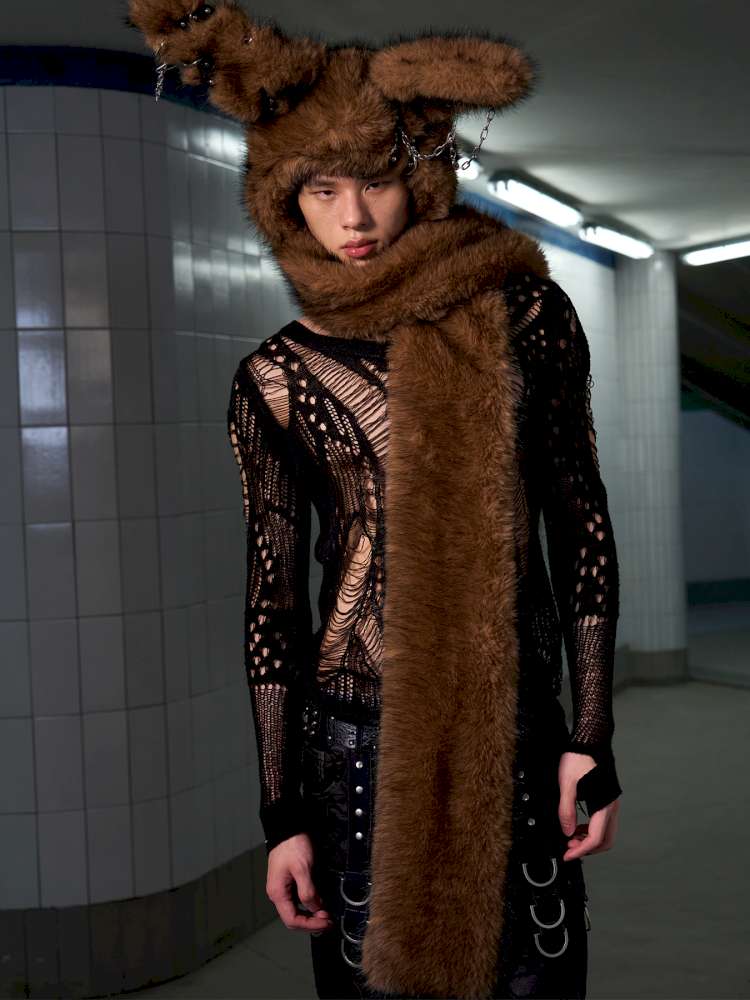 Long Hair Contrast Patch Hat Scarf【s0000014639】