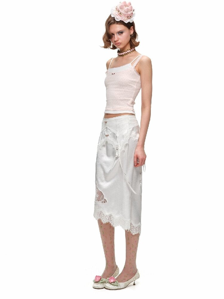 Asymmetrical Knit Lace Camisole Top【s0000016910】