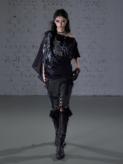 Print Chiffon Swing Collar T-Shirt【s0000016209】
