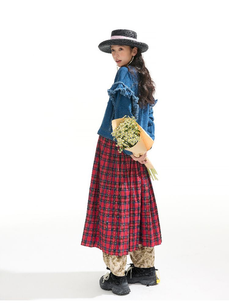 Plaid Denim Loose Trench Coat【s0000011319】
