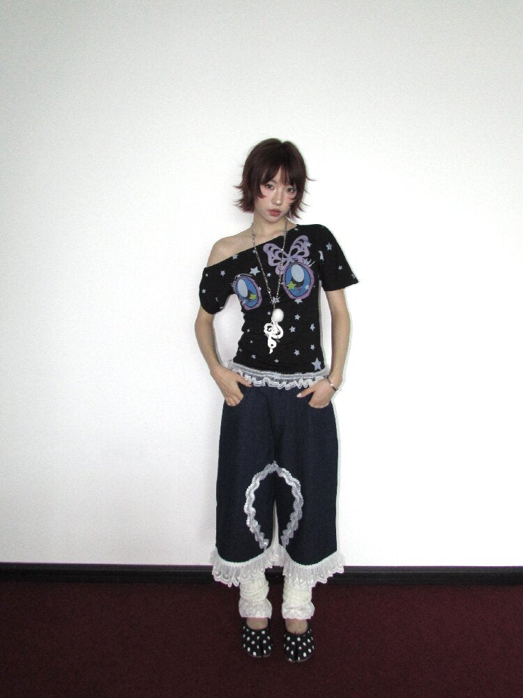 Butterfly Star Comic Eye Short Top【s0000018658】