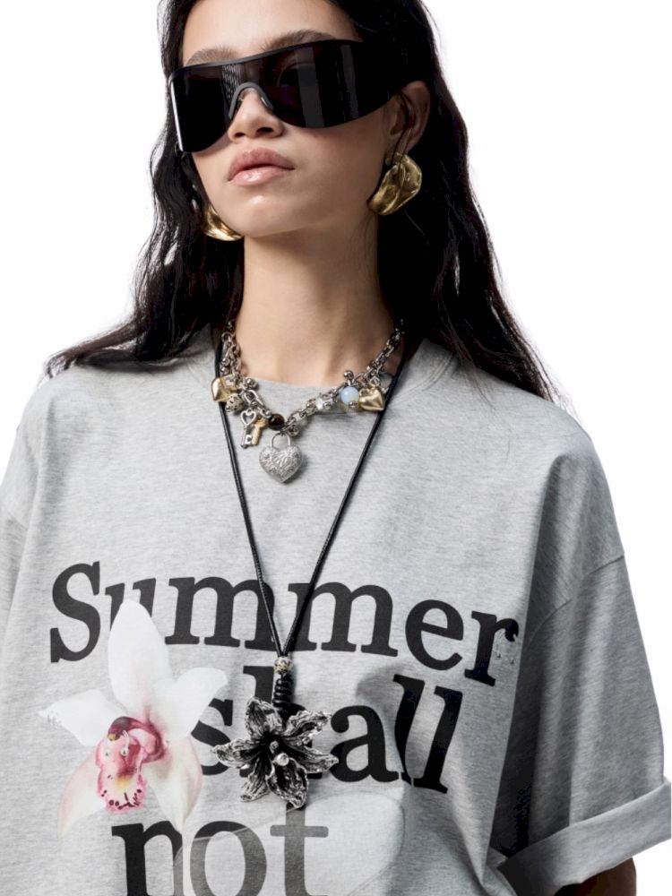 Floral letter print oversize big t-shirt【s0000012400】