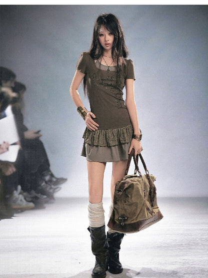 Studded Lace Stitching Slip Dress【s0000016218】