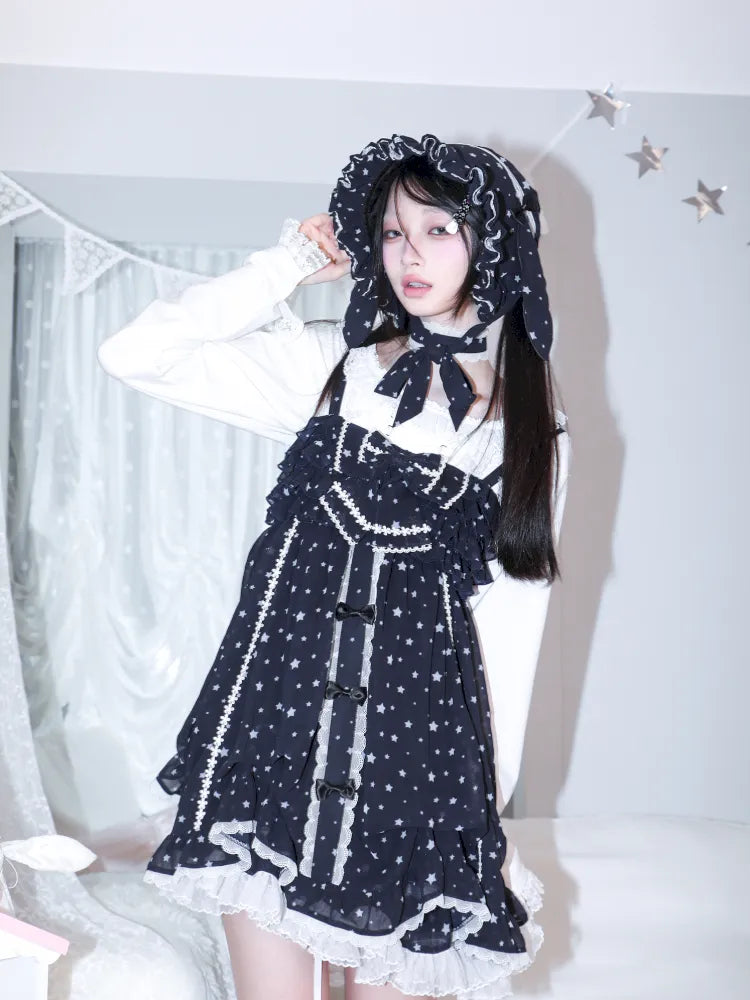 Polka Dot Floral Bud Chiffon Spaghetti Strap Dress【s0000013971】