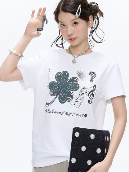 White Melody Shoulder Sleeve T-Shirt【s0000016381】
