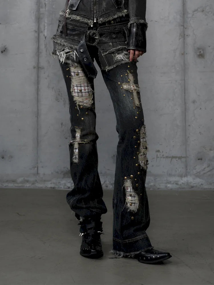 Distressed Straight-Leg Slim-Fit Jeans【s0000013946】