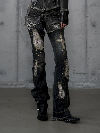 Distressed Straight-Leg Slim-Fit Jeans【s0000013946】