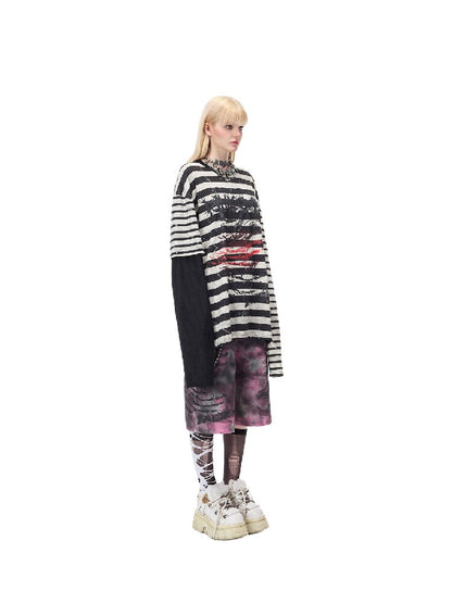Burnt Flower Stripe Raglan T-Shirt【s0000017729】