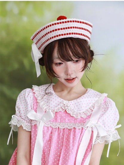 Pink Striped Navy Lolita Hat【s0000016557】