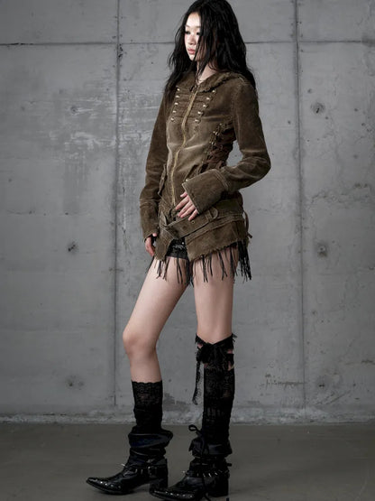 Corduroy Detachable Slim-Fit Hooded Jacket【s0000013952】