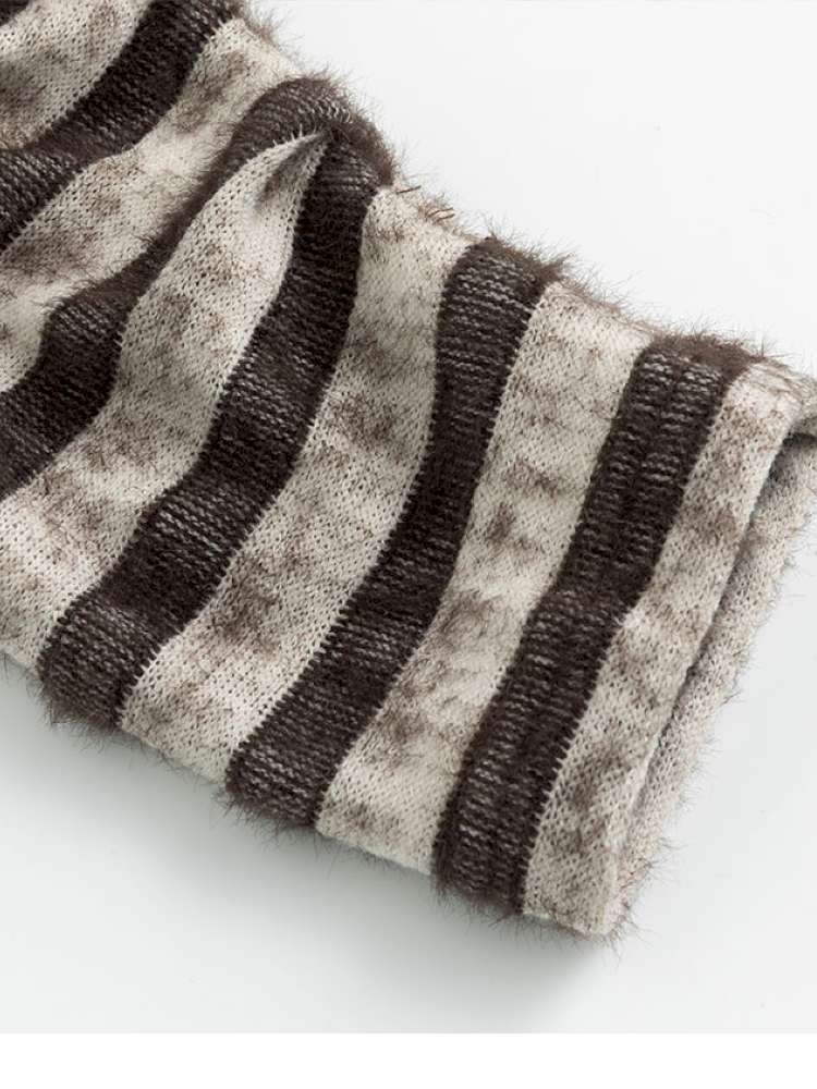 Striped Distressed Hooded Top【s0000014674】