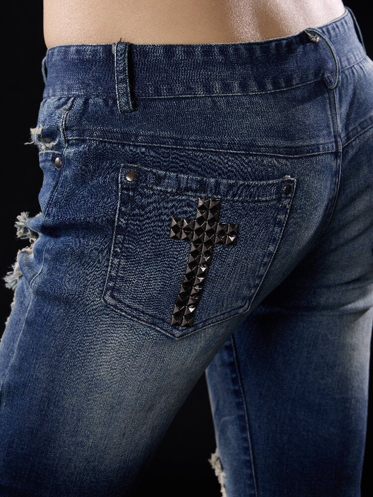 Elastic Cross Riveted Flared Jeans【s0000018512】