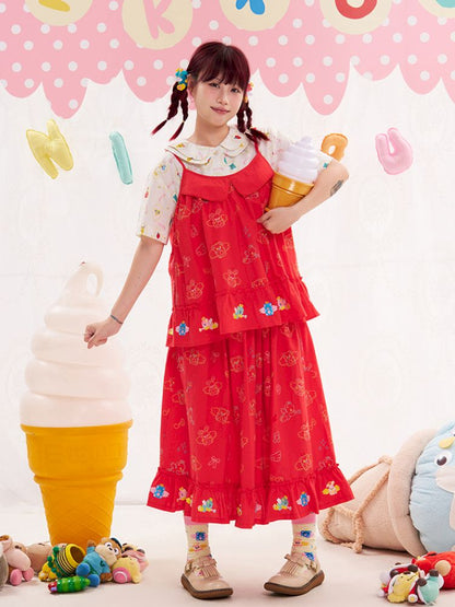 Animal Angel Heavy Embroidery Red Camisole Top【s0000013186】