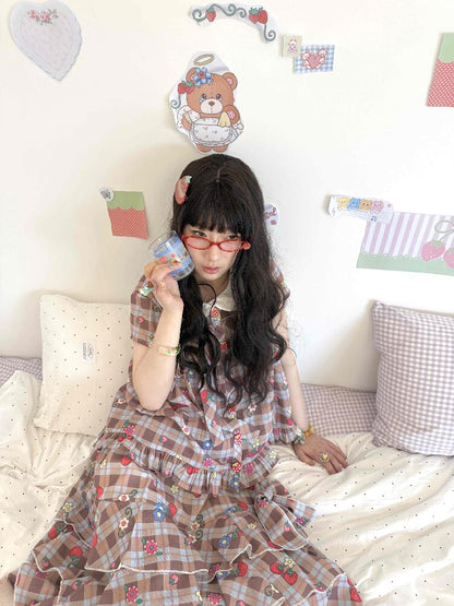 Strawberry Plaid Print Loose Shirt【s0000017511】