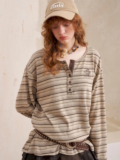 Crew Neck Embroidered Long-Sleeve T-Shirt【s0000014070】